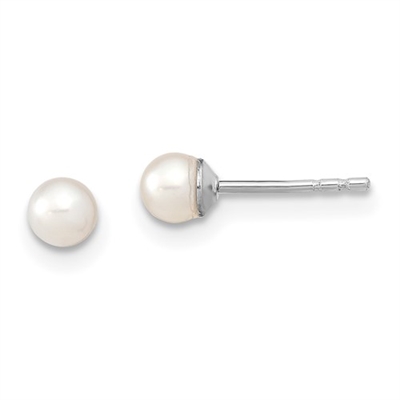 Sterling Silver Post Earrings- White Freshwater Pearl