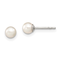 Sterling Silver Post Earrings- White Freshwater Pearl