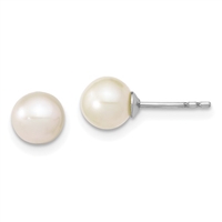 Sterling Silver Post Earrings- White Freshwater Pearl