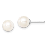 Sterling Silver Post Earrings- White Freshwater Pearl