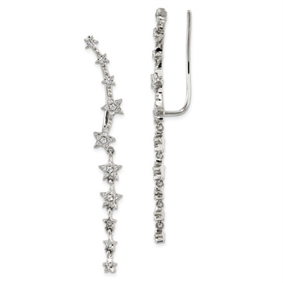 Sterling Silver CZ Stars Ear Climber Earrings