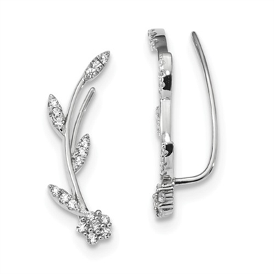 Sterling Silver Ear Climbers-CZ Stemmed Flowers