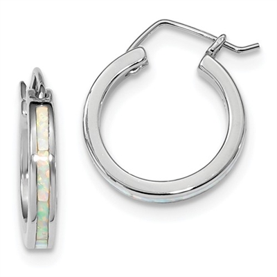 Sterling Silver Hoop Earrings- Lab Created Opal