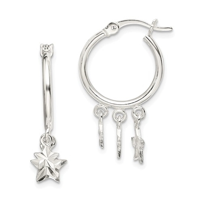 Sterling Silver Hoop Earrings-Stars