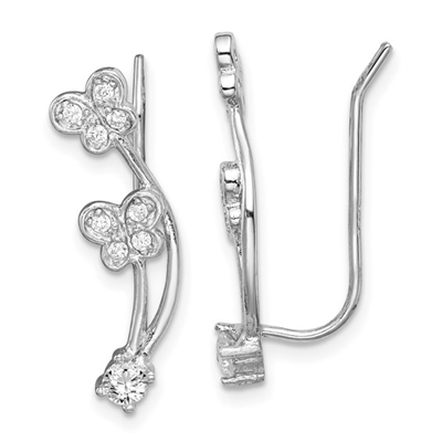 Sterling Silver CZ Butterfly Ear Climbers