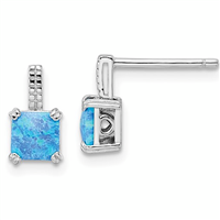 Sterling Silver Post Earrings- Lab Created Opal