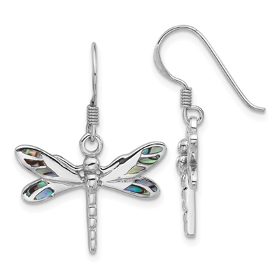 Sterling Silver Dragonfly Earrings- Abalone