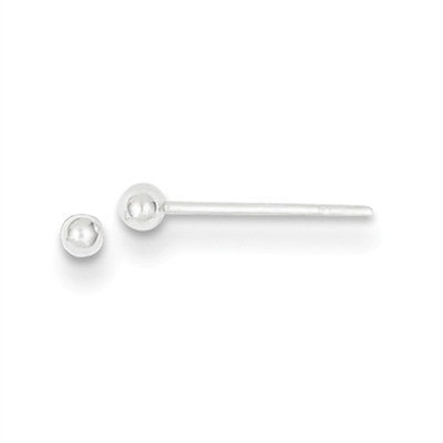 2mm Round Polished Ball Post Earrings-Sterling SIlver