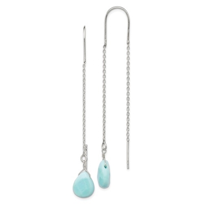 Sterling Silver Threader Earrings- Blue Agate