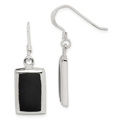 Sterling Silver Dangle Earrings- Black Onyx Inlay