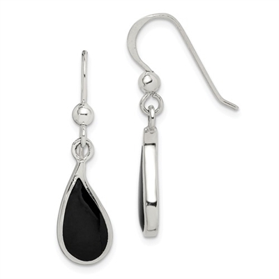 Sterling Silver Dangle Earrings- Black Onyx Inlay