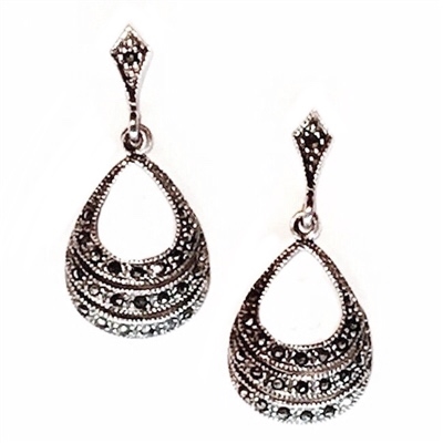 Sterling Silver Marcasite Post Dangle Earrings