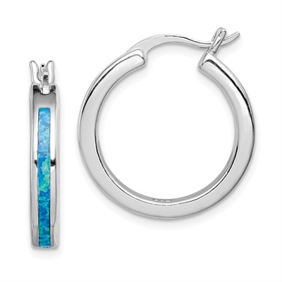 Sterling Silver Hoop Earrings- Lab Created Opal