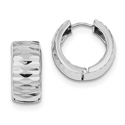 Sterling Silver Patterned Hinged Hoop Earrings