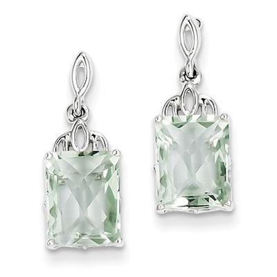 Sterling Silver Post Dangle Earring- Green Amethyst