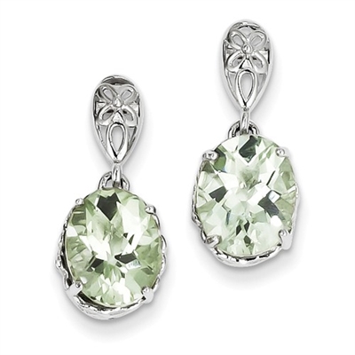 Sterling Silver Post Dangle Earring- Green Amethyst