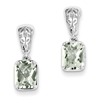 Sterling Silver Post Dangle Earring- Green Amethyst