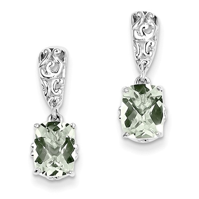 Sterling Silver Post Dangle Earring- Green Amethyst