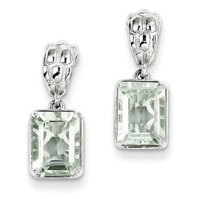 Sterling Silver Green Amethyst Post Dangle Earrings