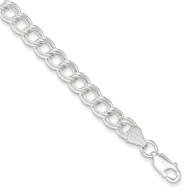 7mm Double Link Charm Bracelet-Sterling Silver-7"