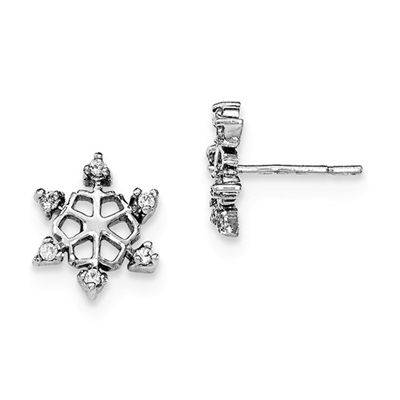Sterling Silver CZ Post Earrings-Snowflake