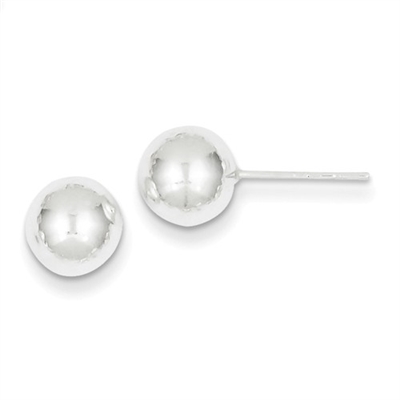 8mm Round Polished Ball Post Earrings-Sterling SIlver