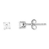 3mm Princess (square) CZ Post Earrings-Sterling SIlver