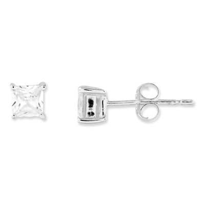 4mm Princess (Square) CZ Post Earrings-Sterling SIlver
