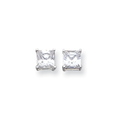 6mm Princess (square) CZ Post Earrings-Sterling SIlver