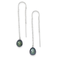 Sterling Silver Threader Earring- "Peacock" Freshwater Pearl