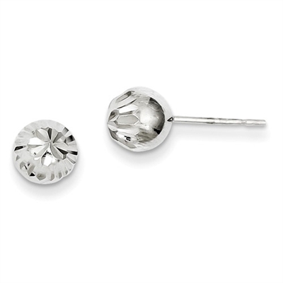 7mm Round Diamond Cut Ball Post Earrings-Sterling SIlver