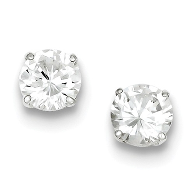 8mm Round CZ Post Earrings-Sterling SIlver