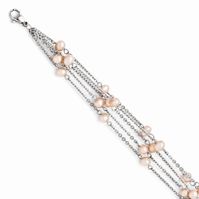 Stainless Steel Freshwater Pearl Multi Strand Bracelet