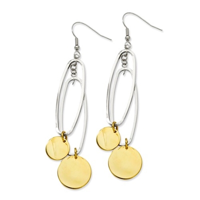 Stainless Steel Yellow IP-plated Circles & Oval Dangle Earrings