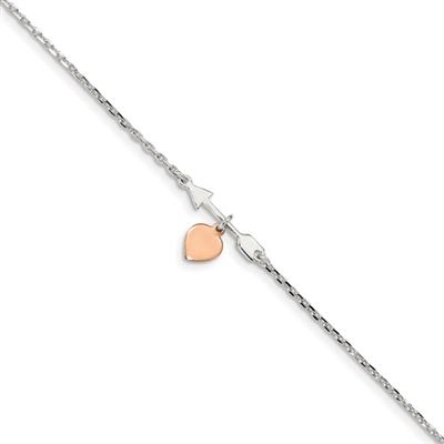 Sterling Silver with Rose Gold Plated Heart Anklet