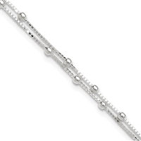 Sterling Silver Anklet- Double Strand-Silver Beads