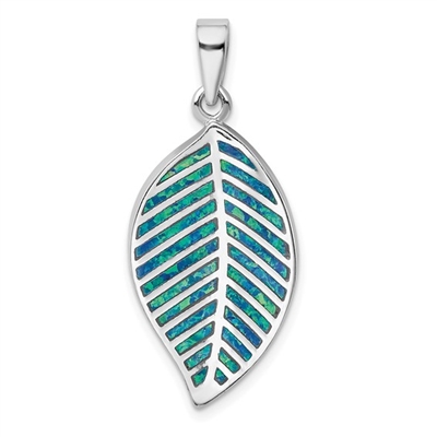 Sterling Silver Leaf Pendant- Lab Created Opal