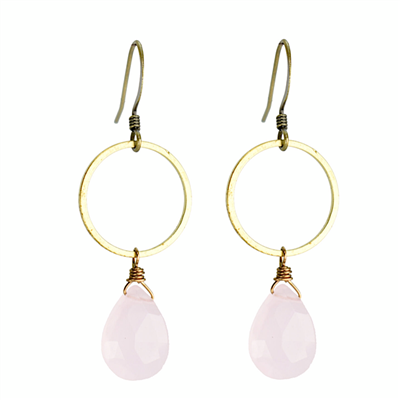 Rose Quartz Teardrop Hoop Earrings