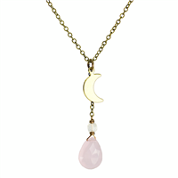 Rose Quartz Dainty Crescent Moon Vertical Necklace