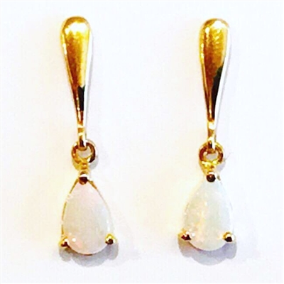 14k Gold Post Dangle Earrings -Precious White Opal