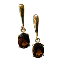 14k Gold Post Dangle Earrings-Smoky Quartz