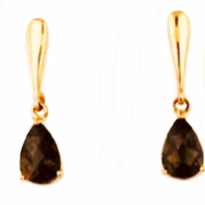 14k Rose Gold Post Dangle Earrings-Smoky Quartz