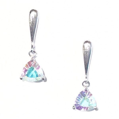 Sterling Silver Post Dangle Earrings- Aqua Aura Quartz