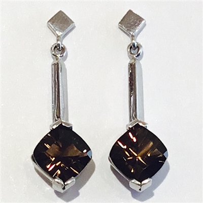 Sterling Silver Post Dangle Earrings- Smoky Quartz