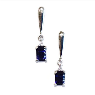 Sterling Silver Post Dangle Earrings- Lab Created Blue Sapphire & CZs