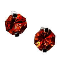 14k White Gold Post Earrings- Lab-Created Orange Sapphire