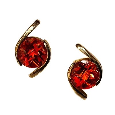 14k Gold Post Earrings- Lab-Created Orange Sapphire