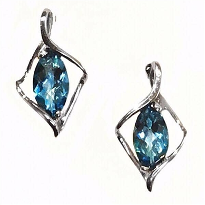 Sterling Silver Post Earrings- Blue Topaz