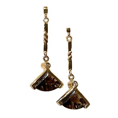 14k Gold Post Dangle Earrings-Smoky Quartz