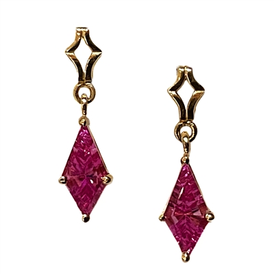 14k Gold Post Dangle Earrings-  Lab-Created Pink Sapphire